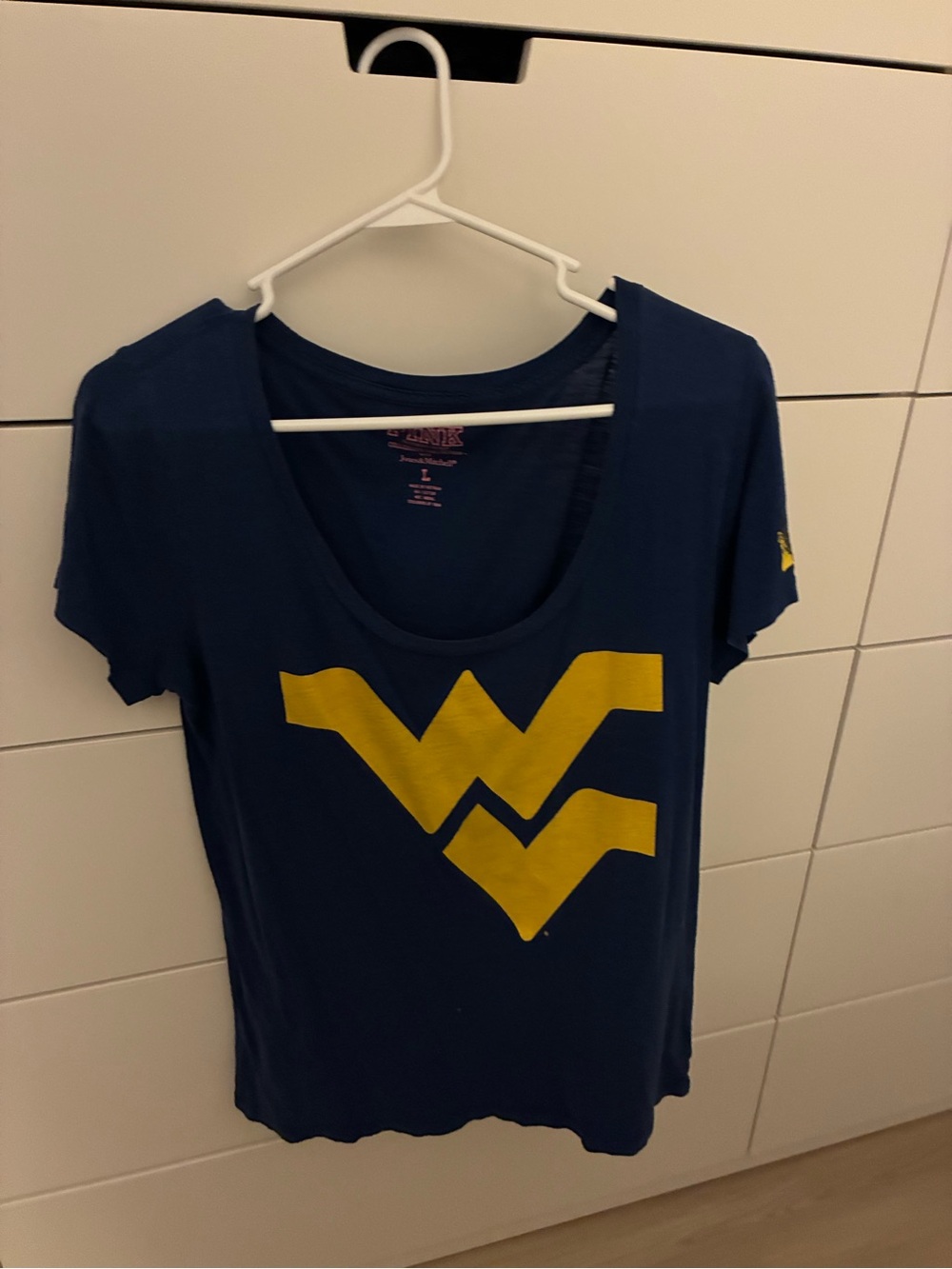 Victoria's Secret Navy Scoop Neck Tee with Yellow Graphic